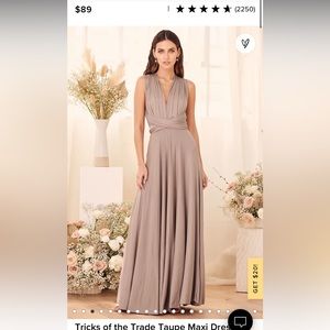 Lulus Tricks Of The Trade Maxi Dress in Taupe Size Small